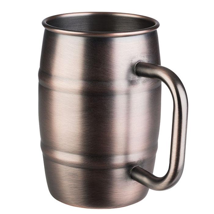 Metallbecher mit Henkel, Edelstahloptik.