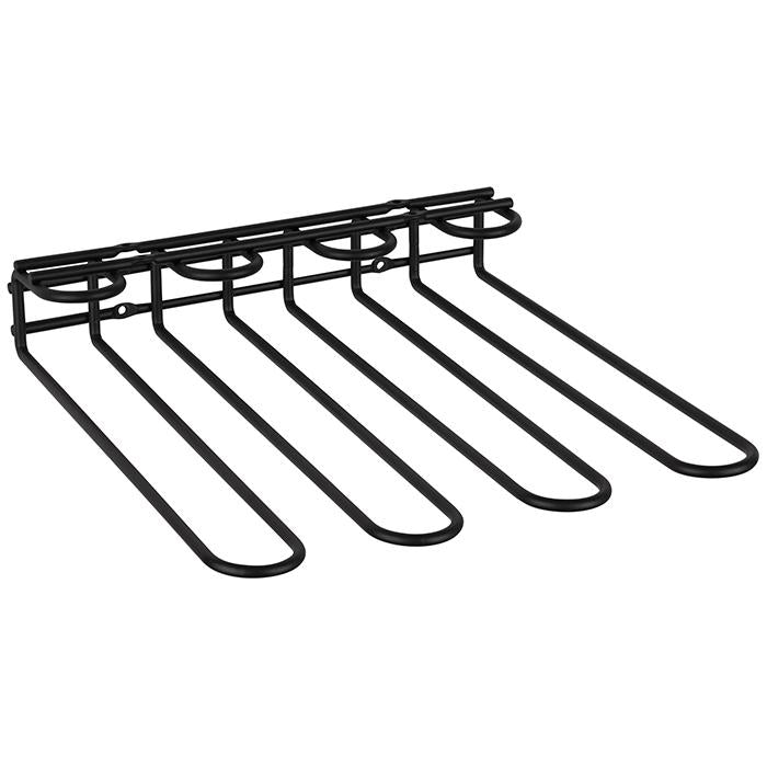 Weinglashalter aus schwarzem Metall.