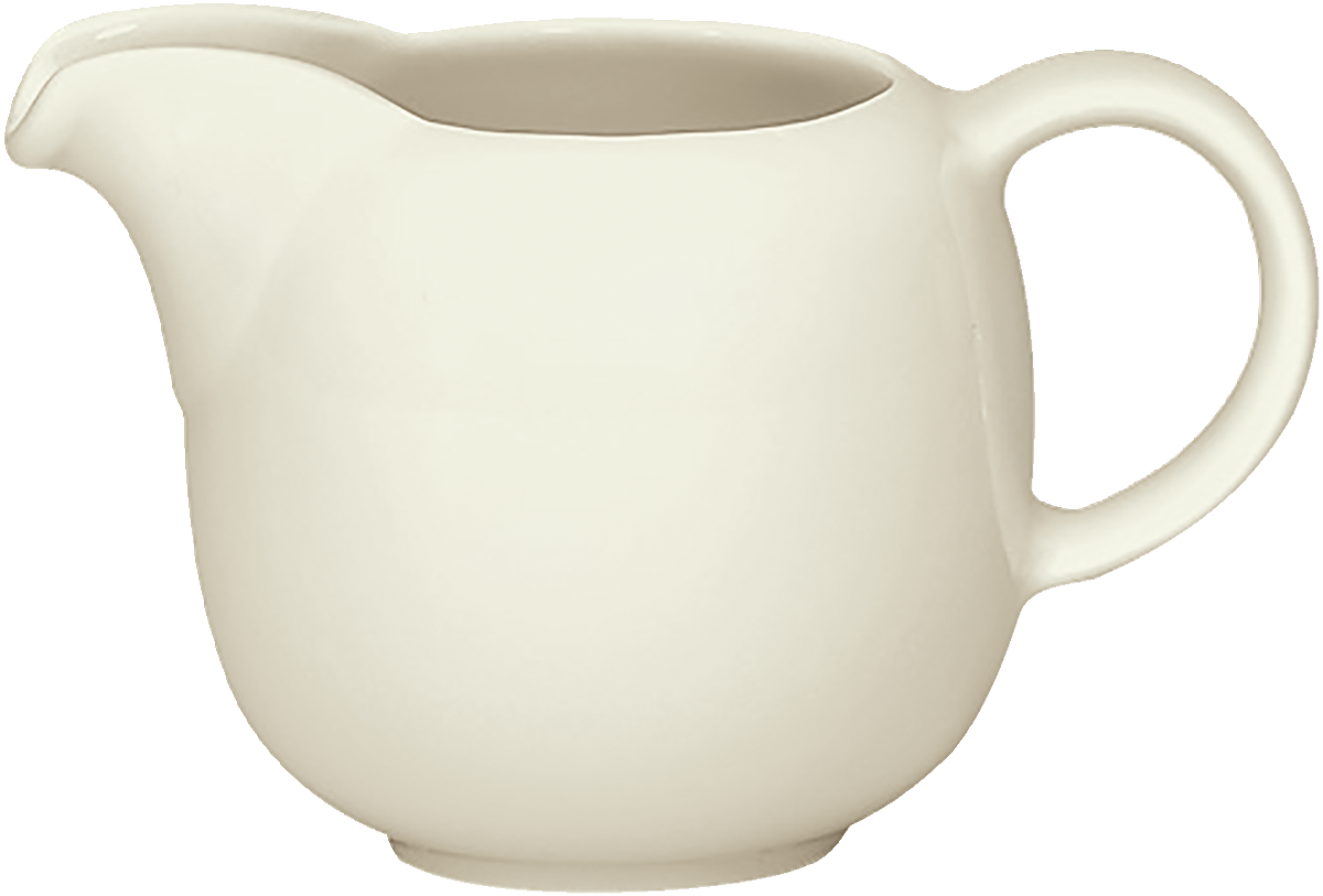 Weiße Porzellan-Milchkanne mit Henkel.
