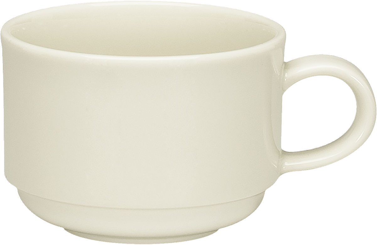Weiße Tasse mit Henkel.