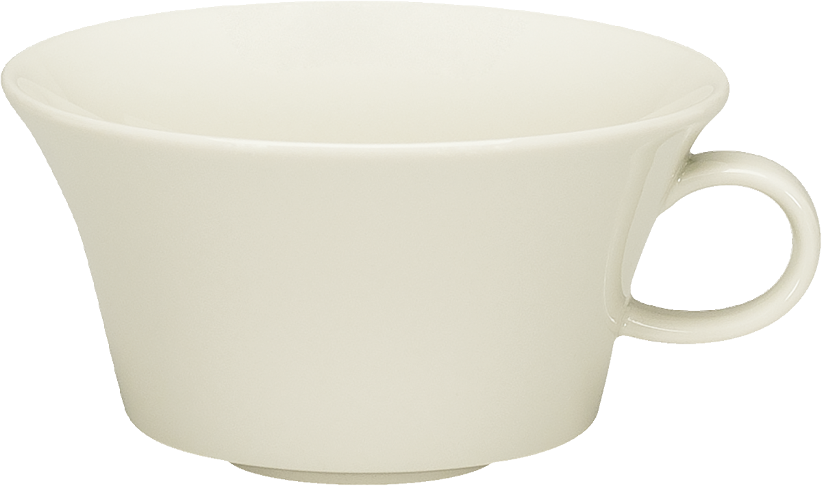 Weiße Tasse mit Henkel.