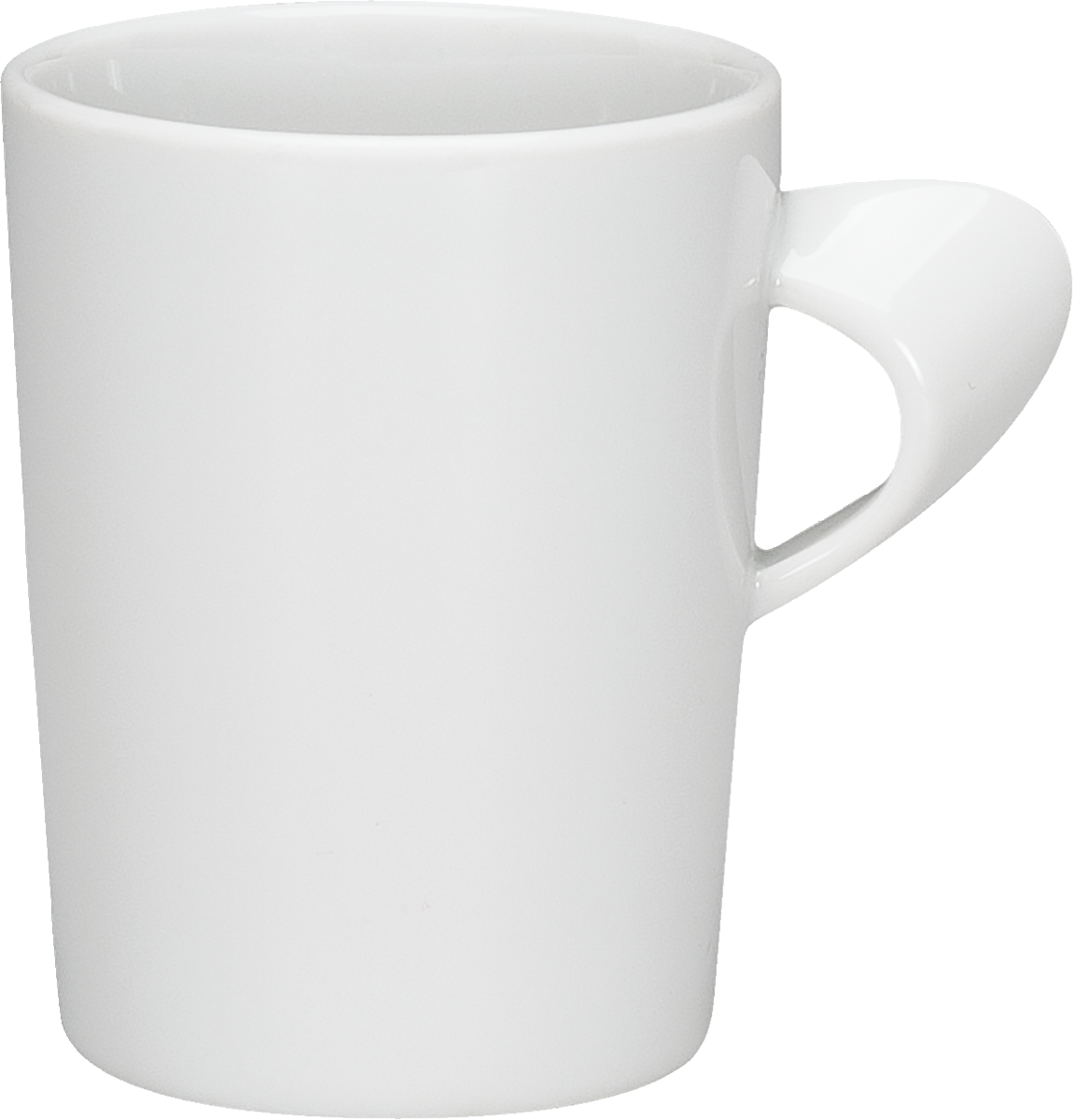 Weiße Tasse mit Henkel.