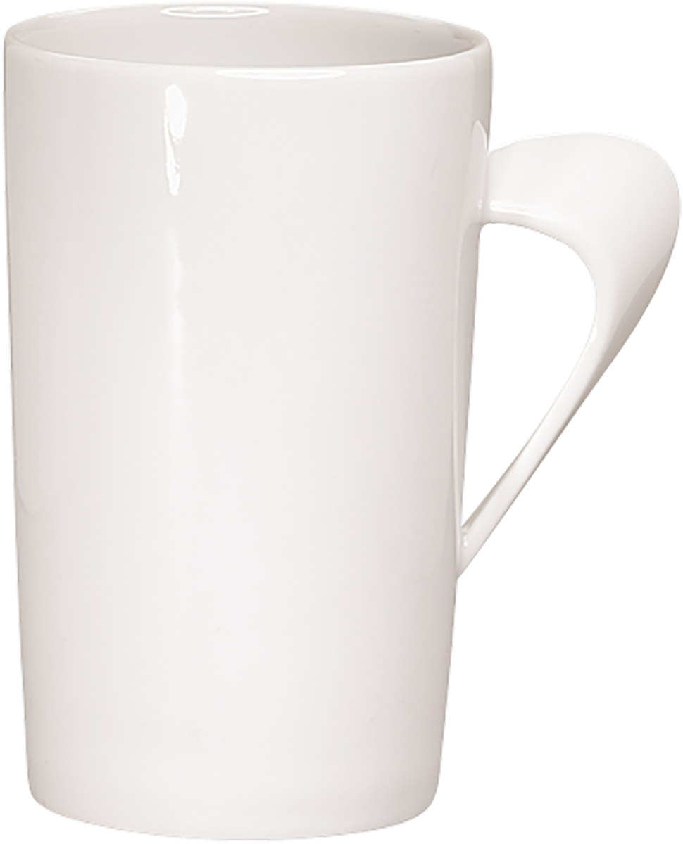 Weiße Tasse mit Henkel.