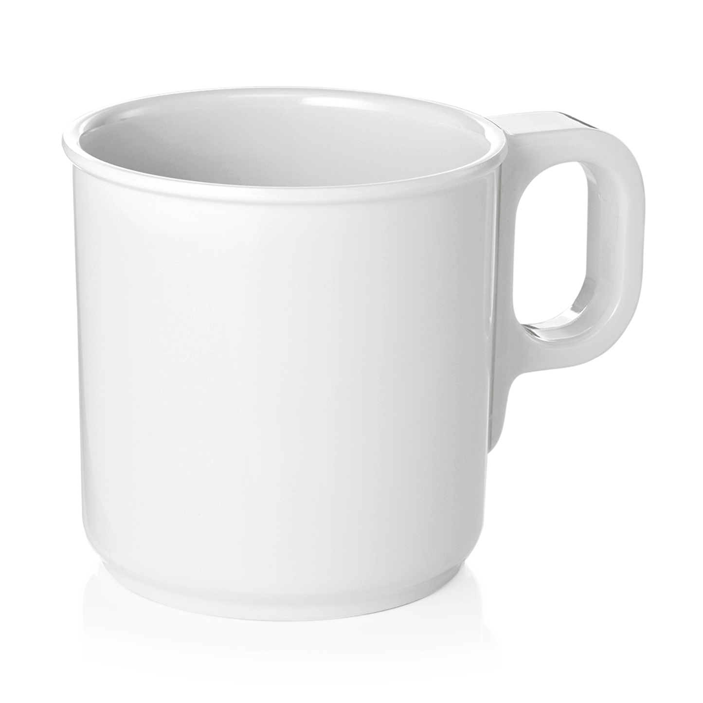 Weiße Tasse mit Henkel.