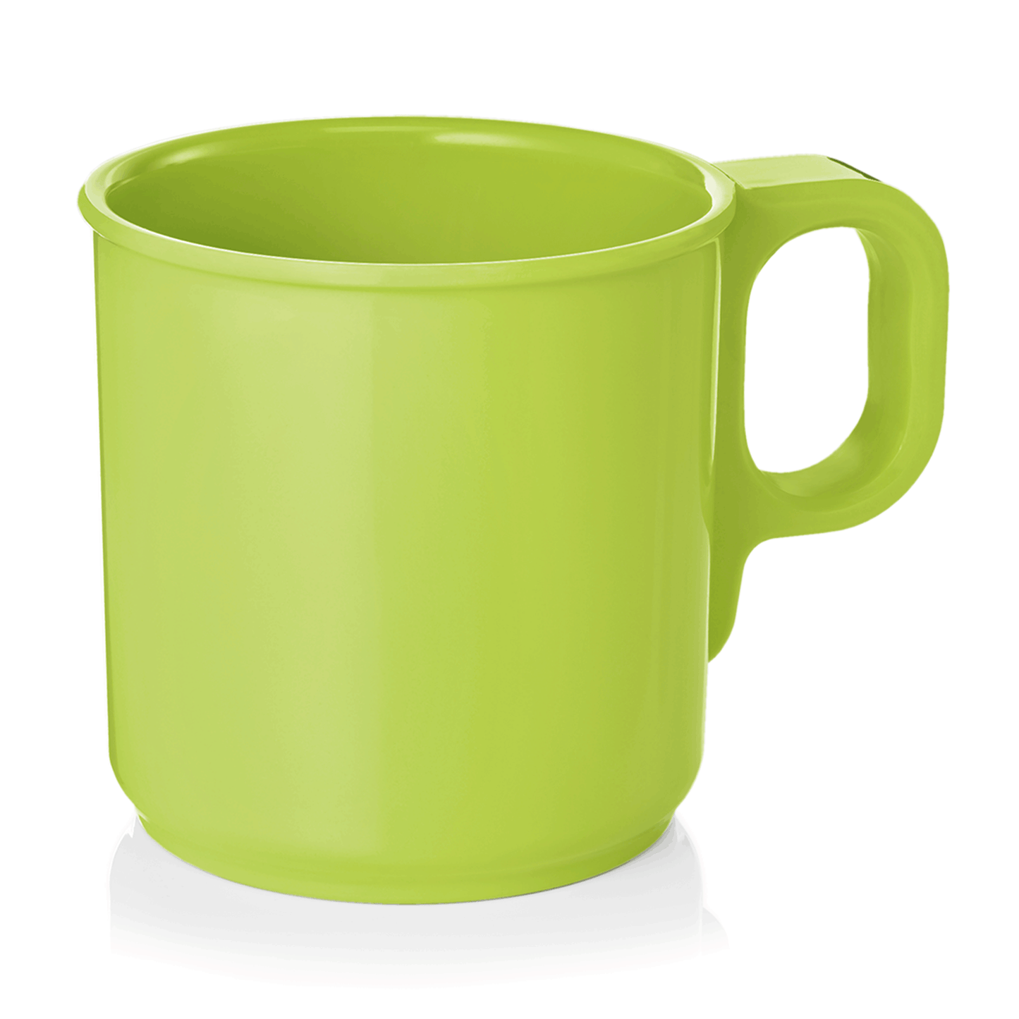 Grüner Plastikbecher mit Henkel.