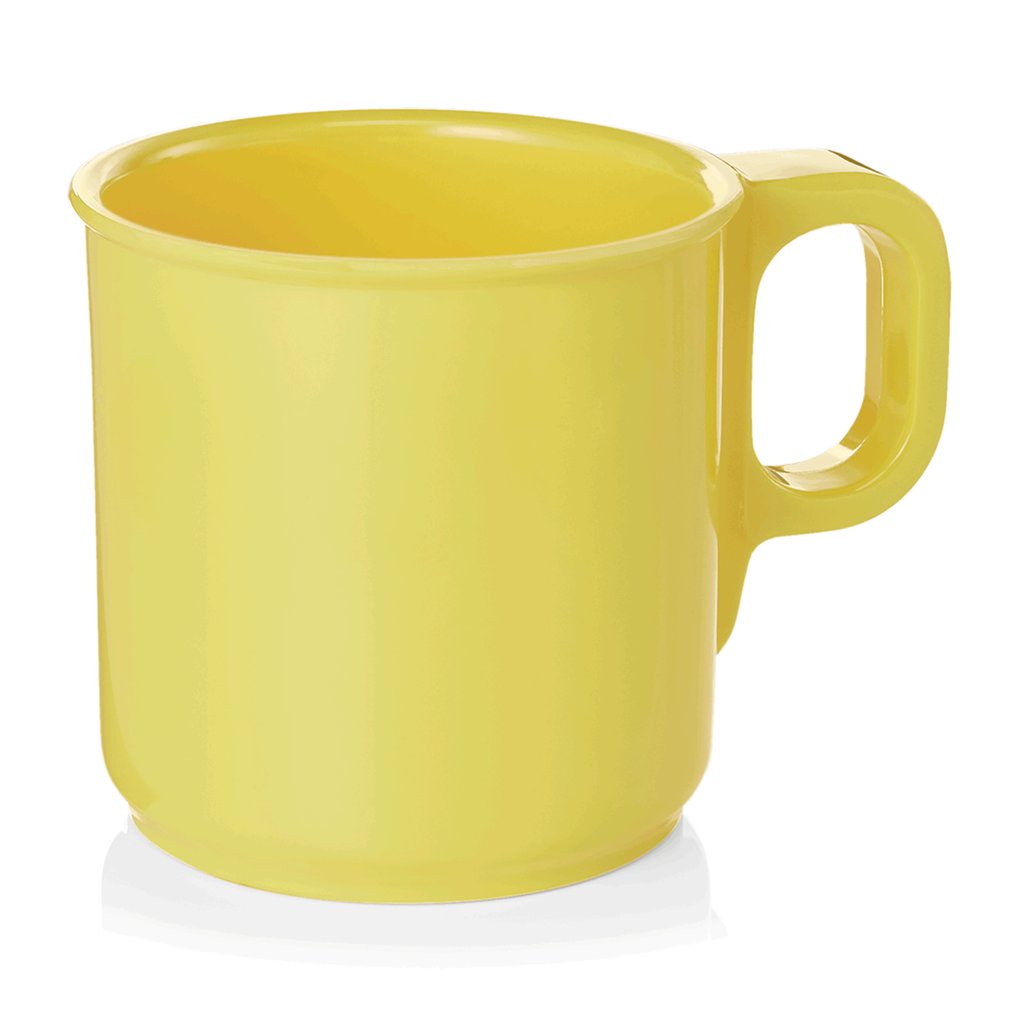 Gelbe Tasse mit Henkel.