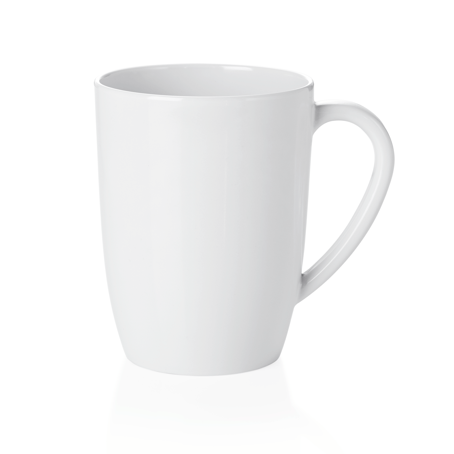 Weiße Tasse auf weißem Hintergrund.