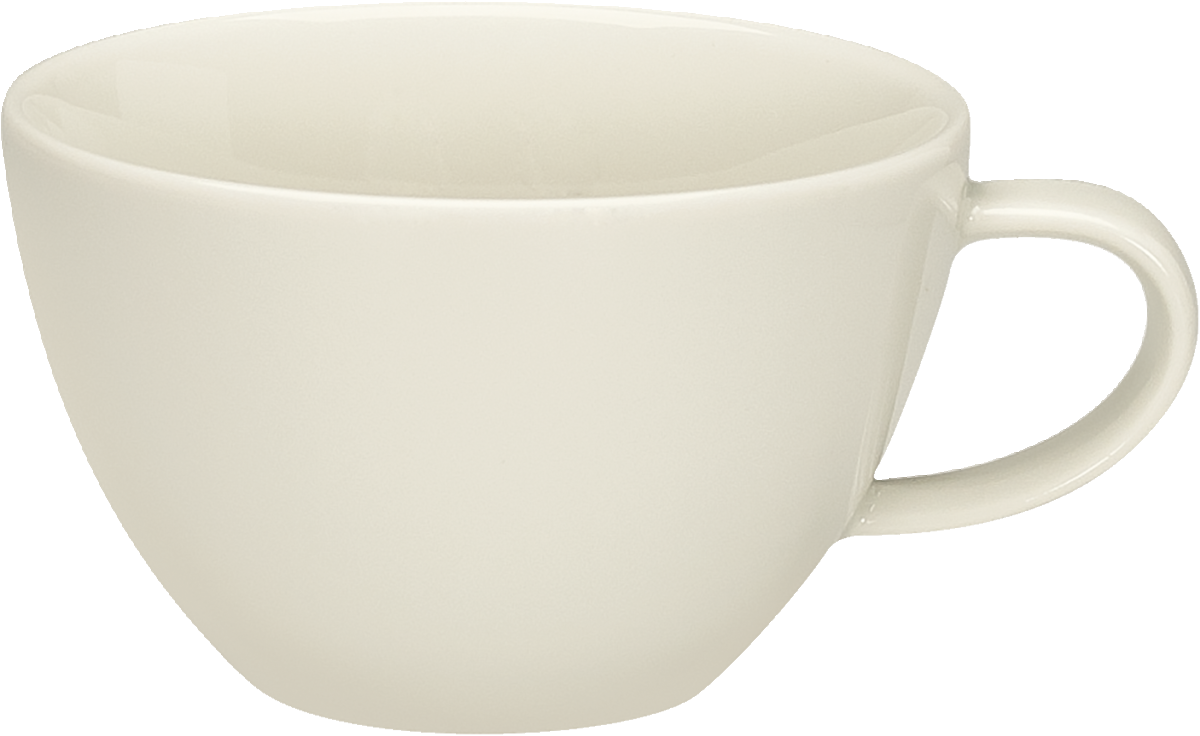 Weiße Tasse mit Henkel.