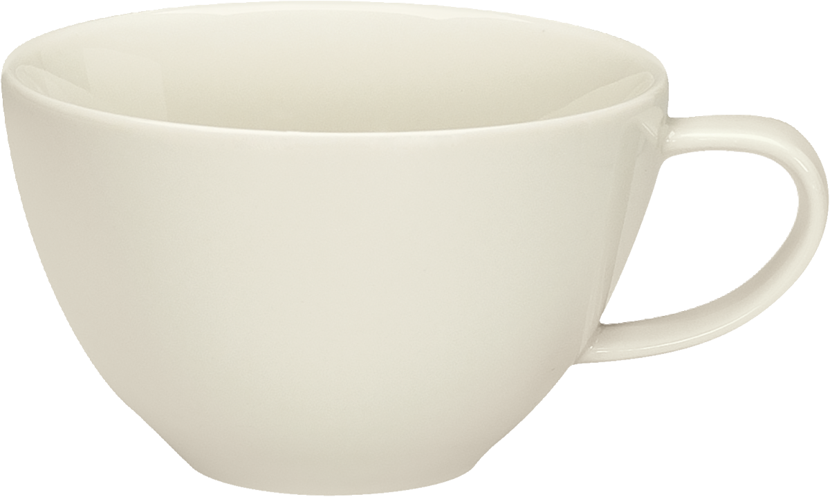 Weiße Tasse mit Henkel.