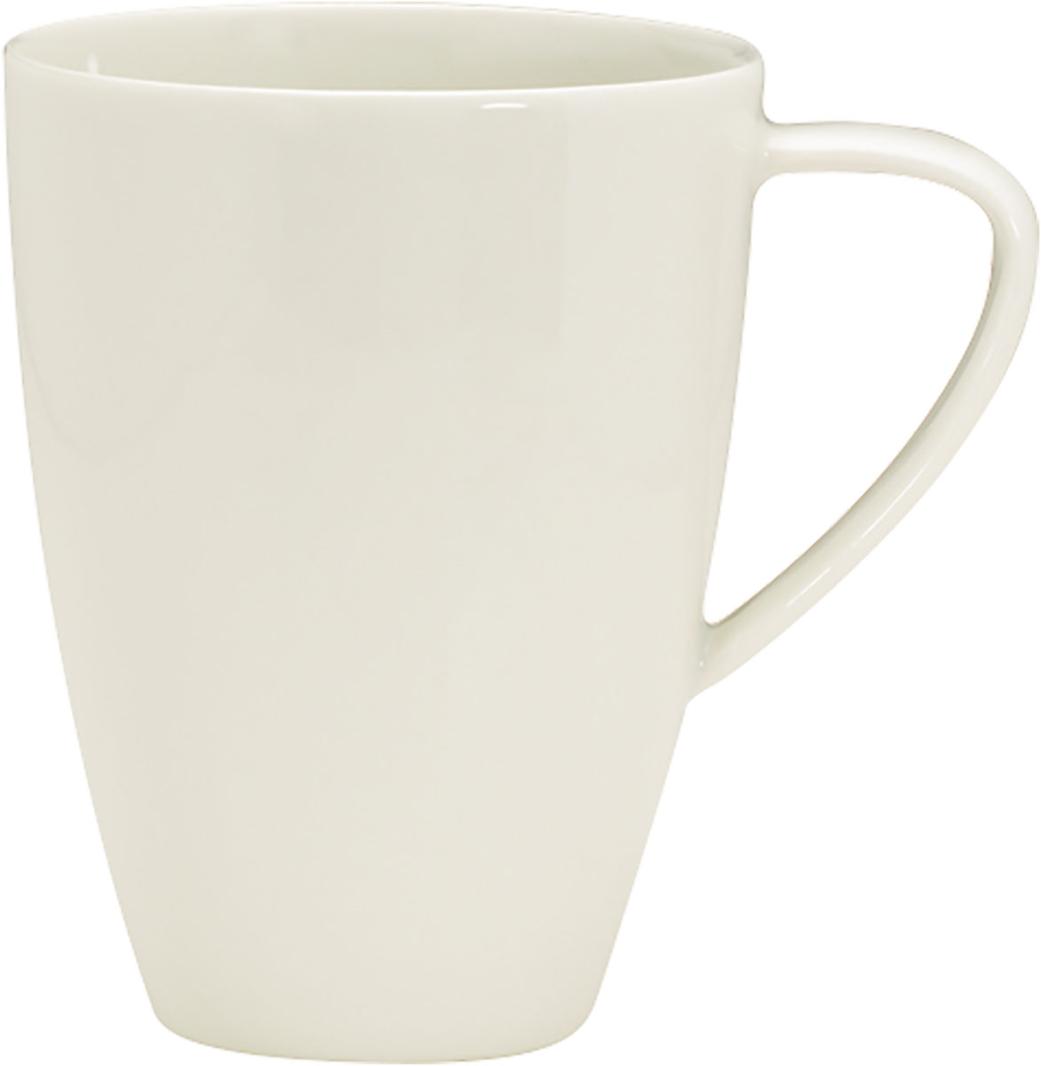 Weiße Tasse mit Henkel.