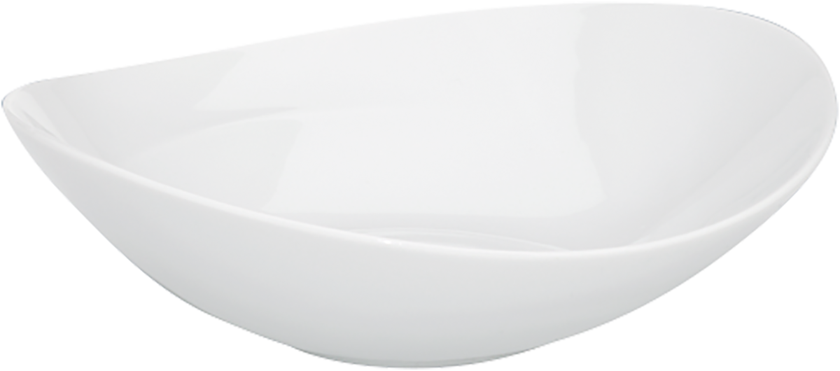 Weiße, moderne Porzellanschale, asymmetrisch.