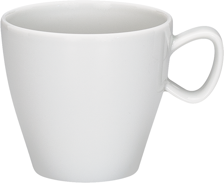 Weiße Tasse mit Henkel.