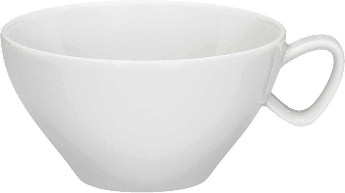 Weiße Tasse mit Henkel.
