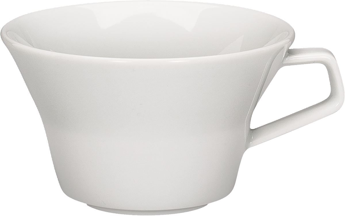 Weiße Tasse mit Henkel.