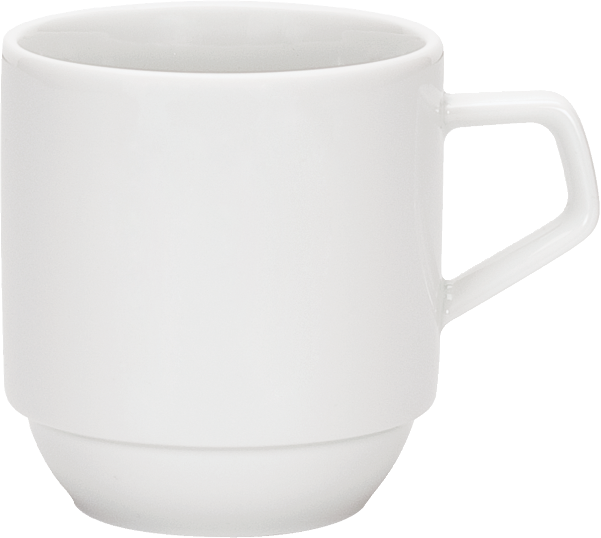 Weiße Tasse mit Henkel.