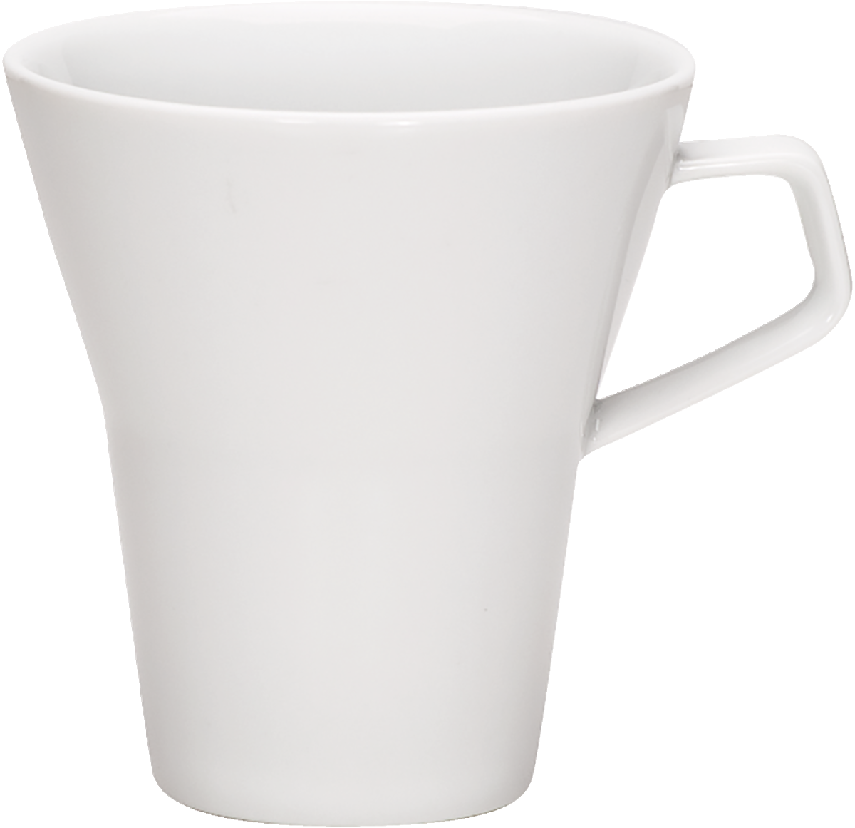 Weiße Tasse mit Henkel.
