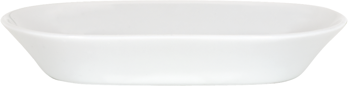 Weißer Porzellanteller, rechteckig, schlicht.