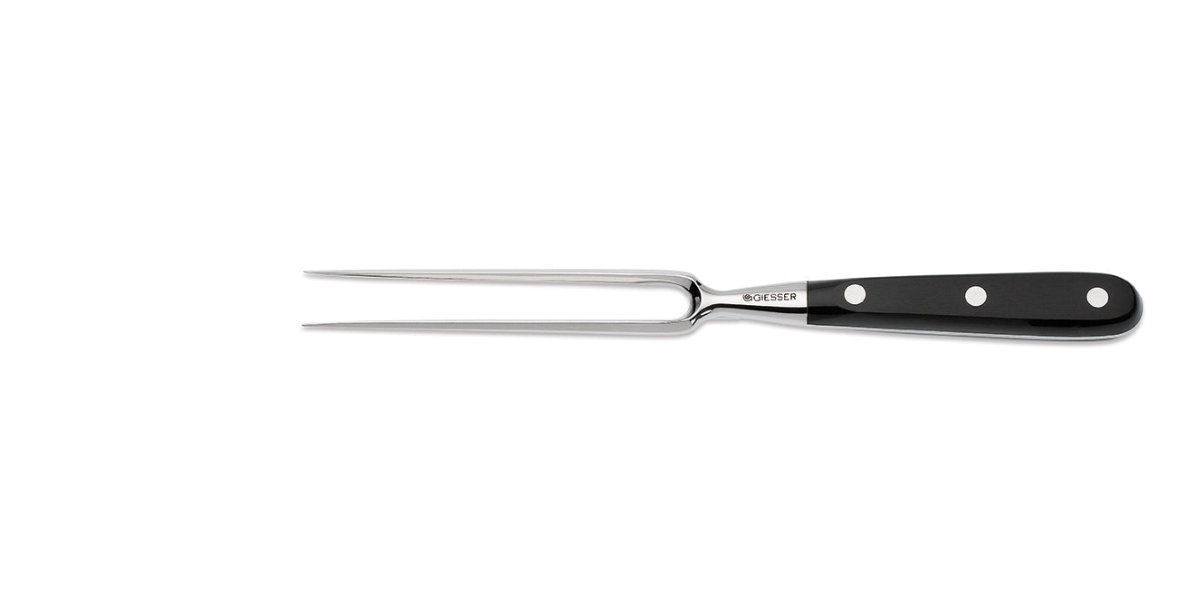 Fleischgabel mit schwarzem Griff.