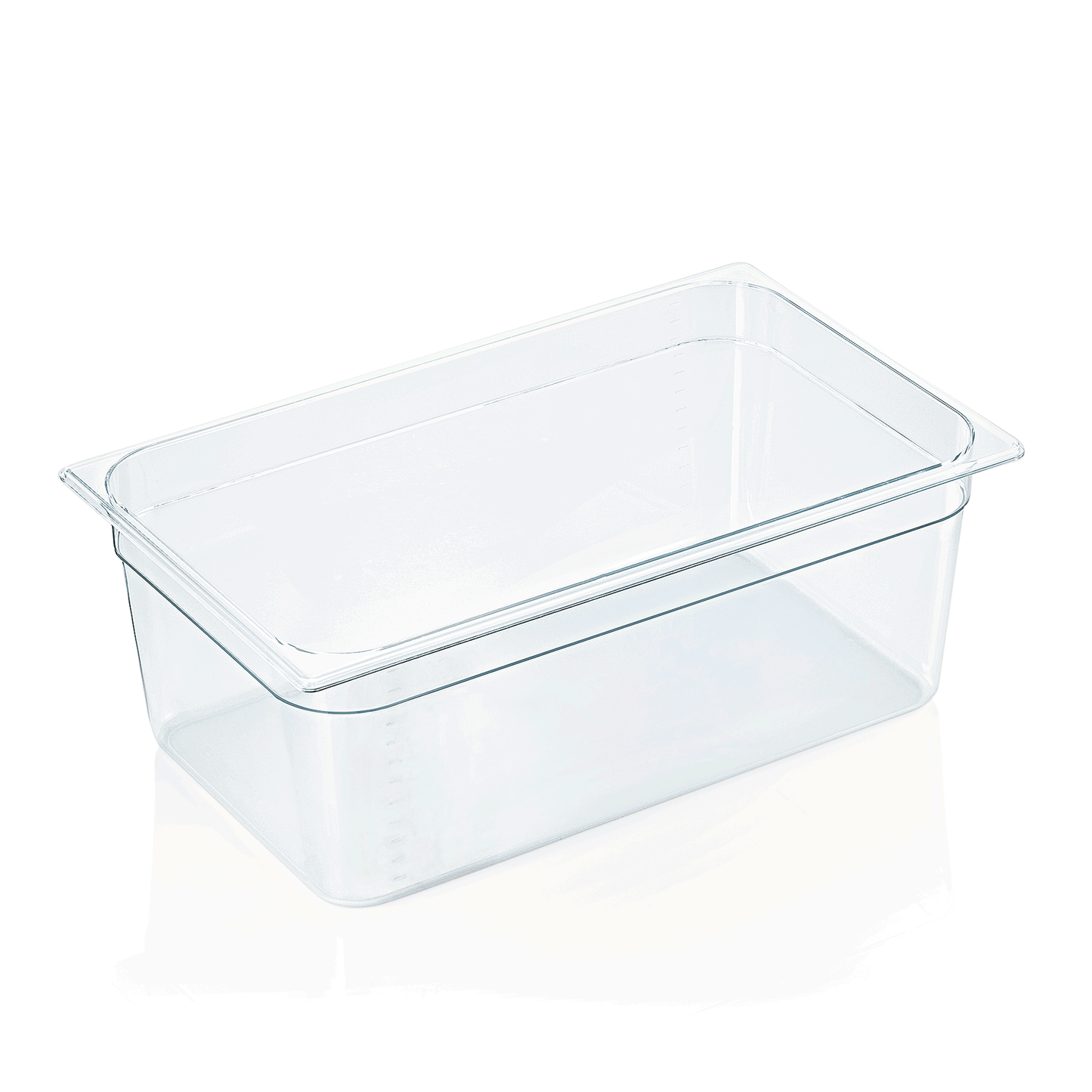 Transparente GN-Behälter aus Kunststoff.