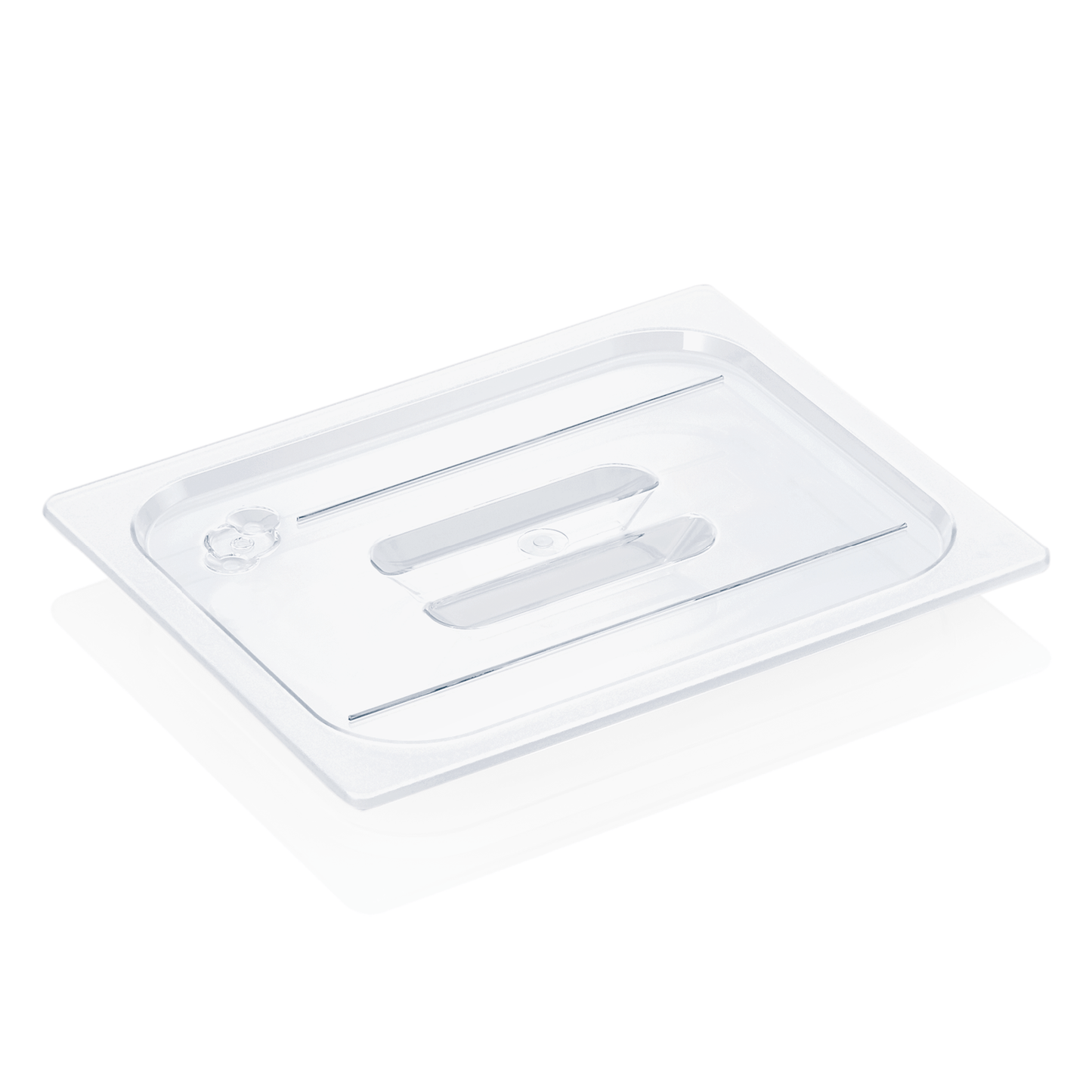 Transparenter GN-Behälterdeckel aus Kunststoff.