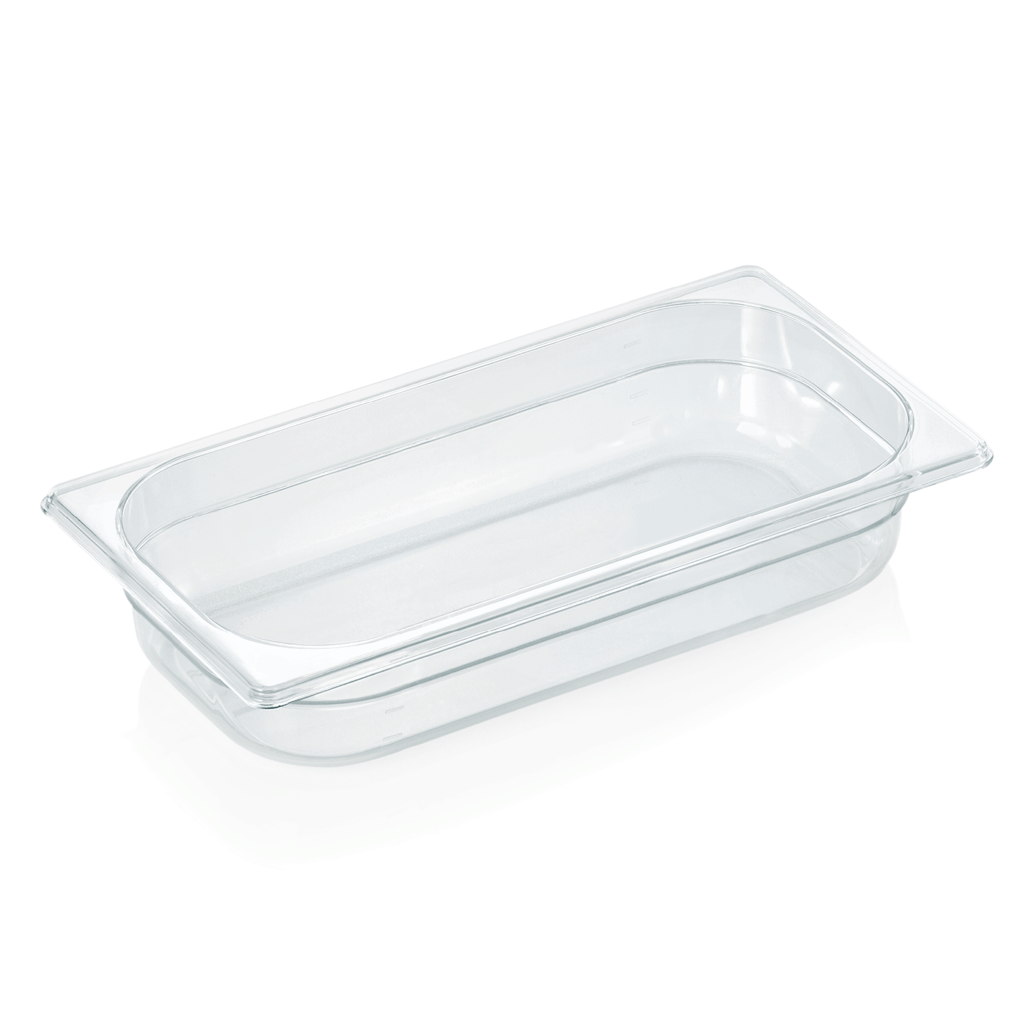 Transparente GN-Behälter aus Kunststoff.