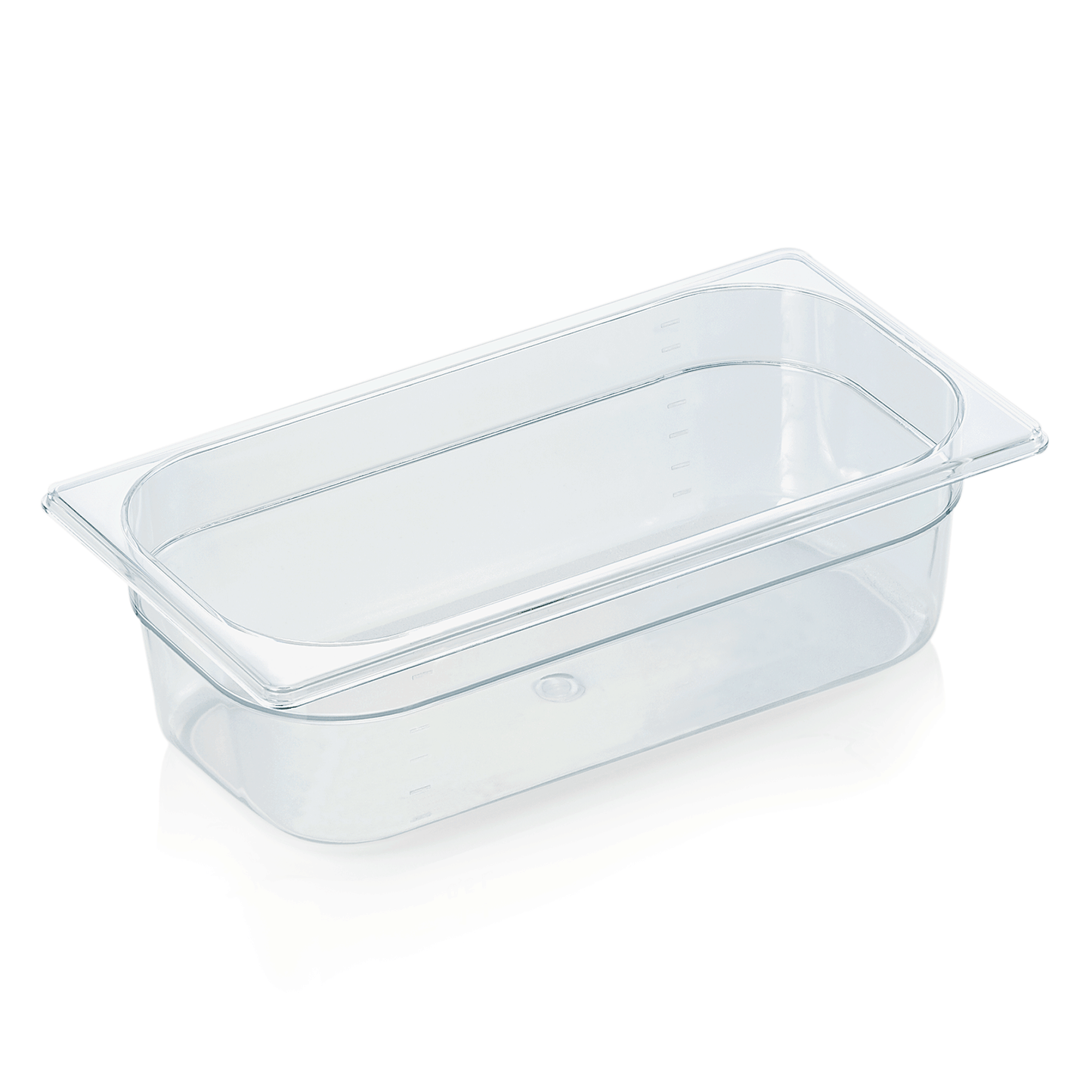 Transparente GN-Behälter aus Kunststoff.