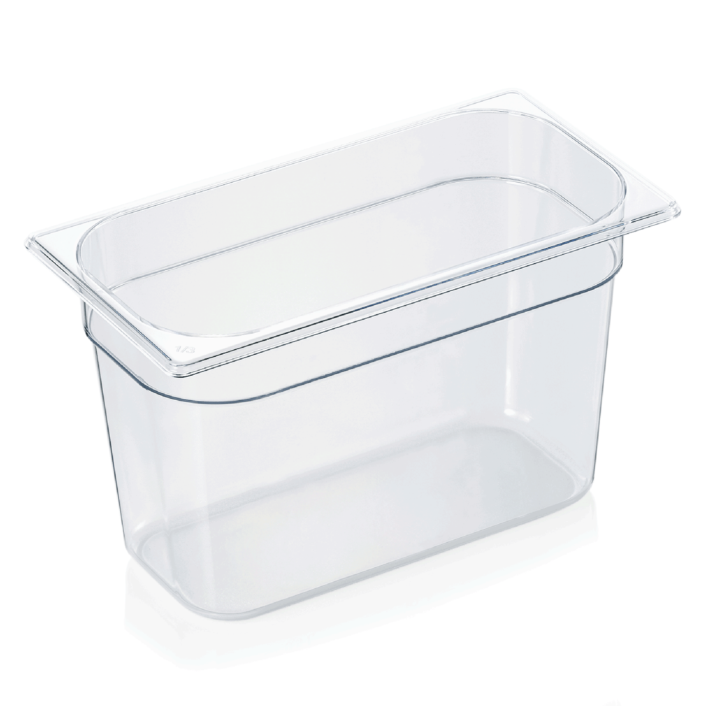 Transparente GN-Behälter aus Kunststoff.