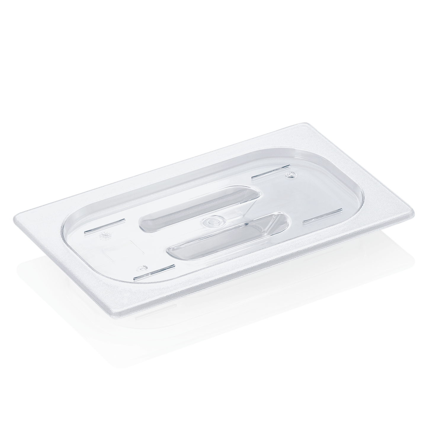 Transparenter GN-Behälterdeckel aus Kunststoff.