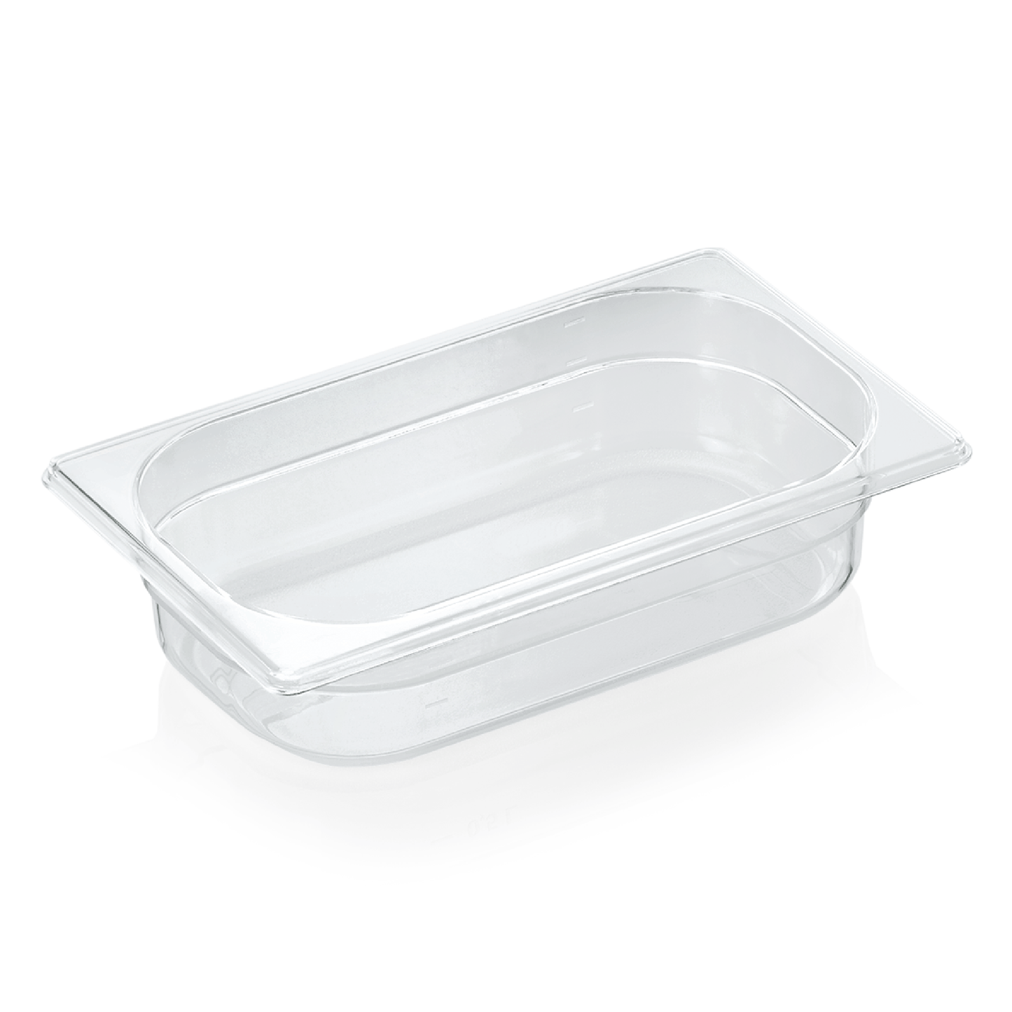 Transparente GN-Behälter aus Kunststoff.