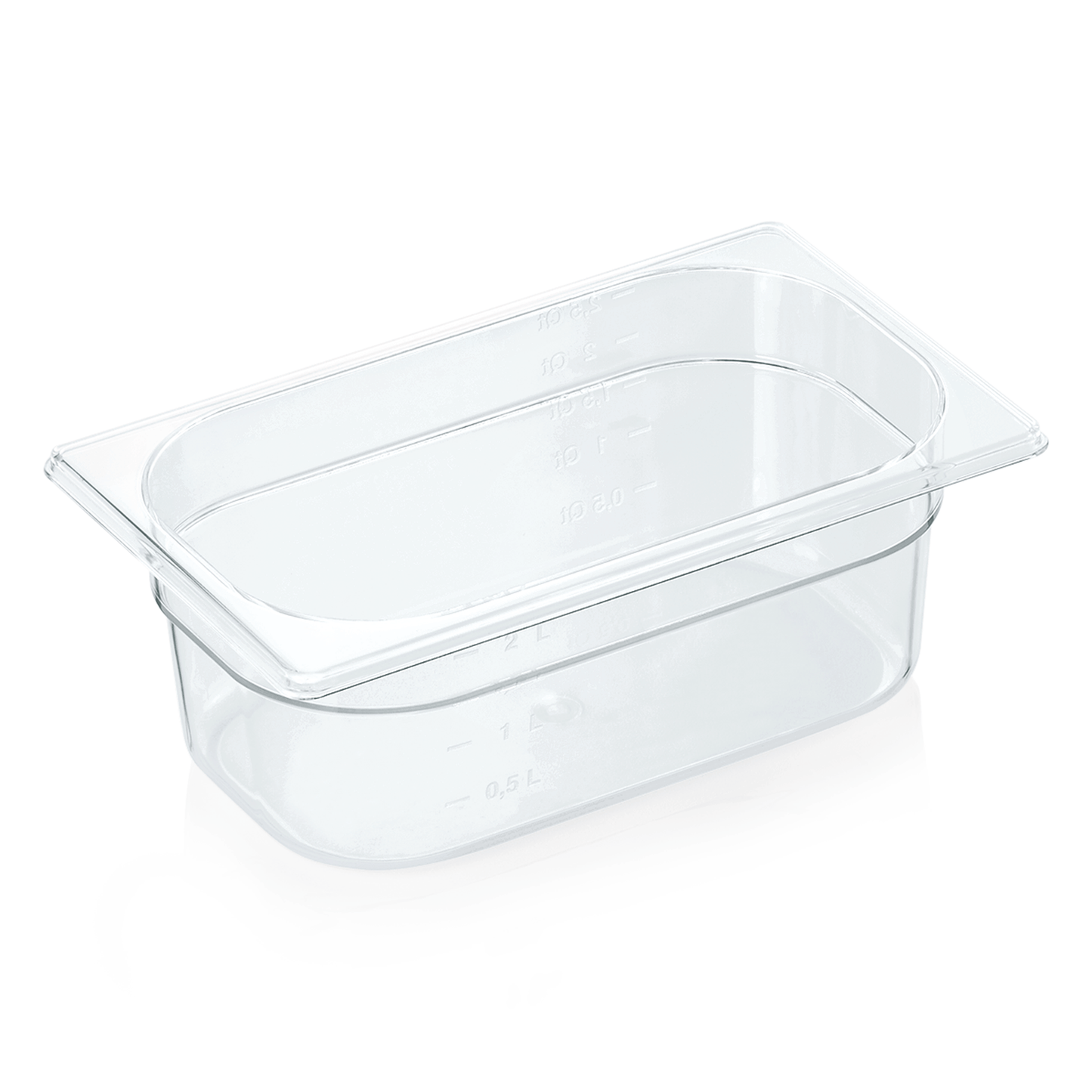Transparente GN-Behälter aus Kunststoff.