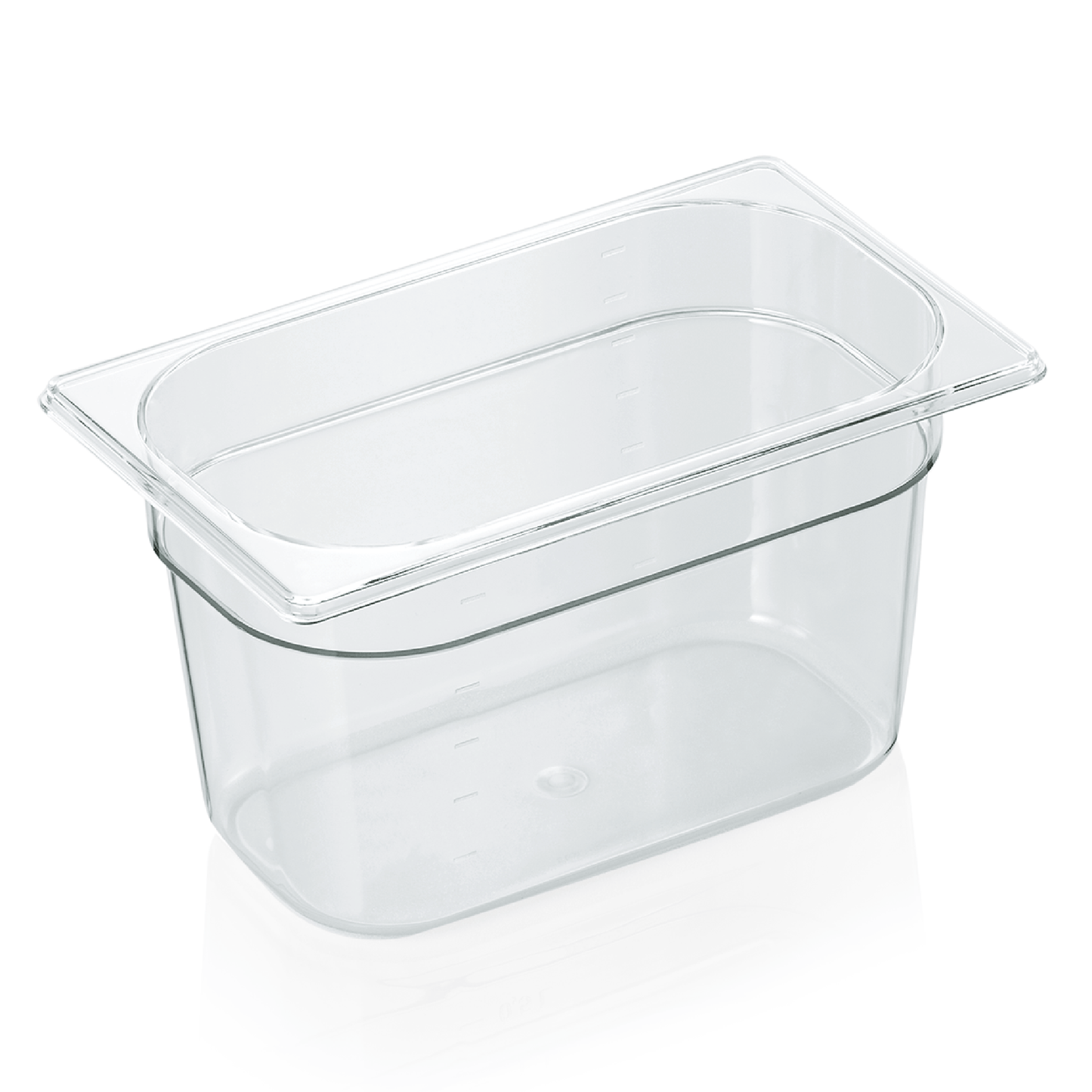 Transparente GN-Behälter aus Kunststoff.