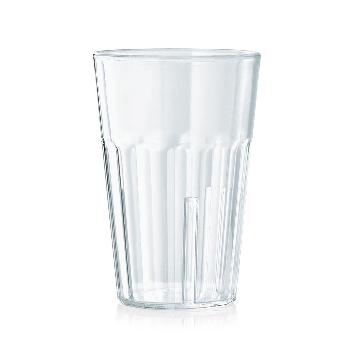 Klarglas, geripptes Trinkglas, leer.