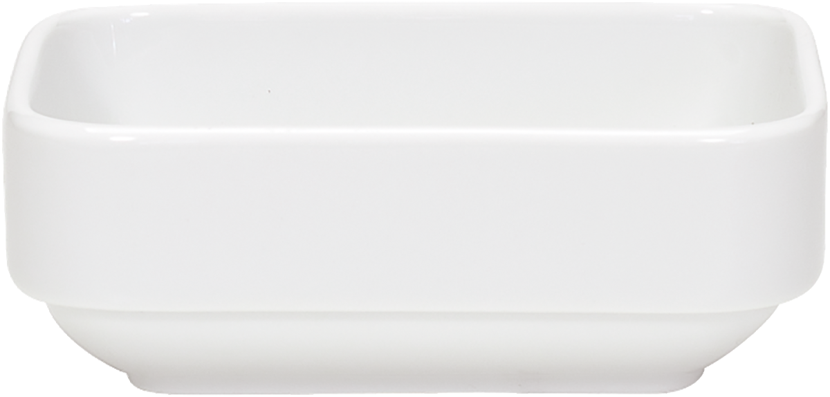 Weiße, rechteckige Porzellanschale.