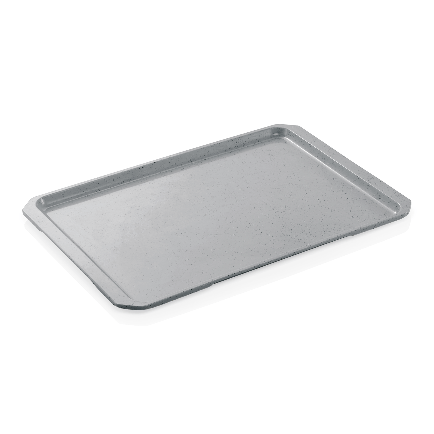 Metalltablett auf weißem Hintergrund.