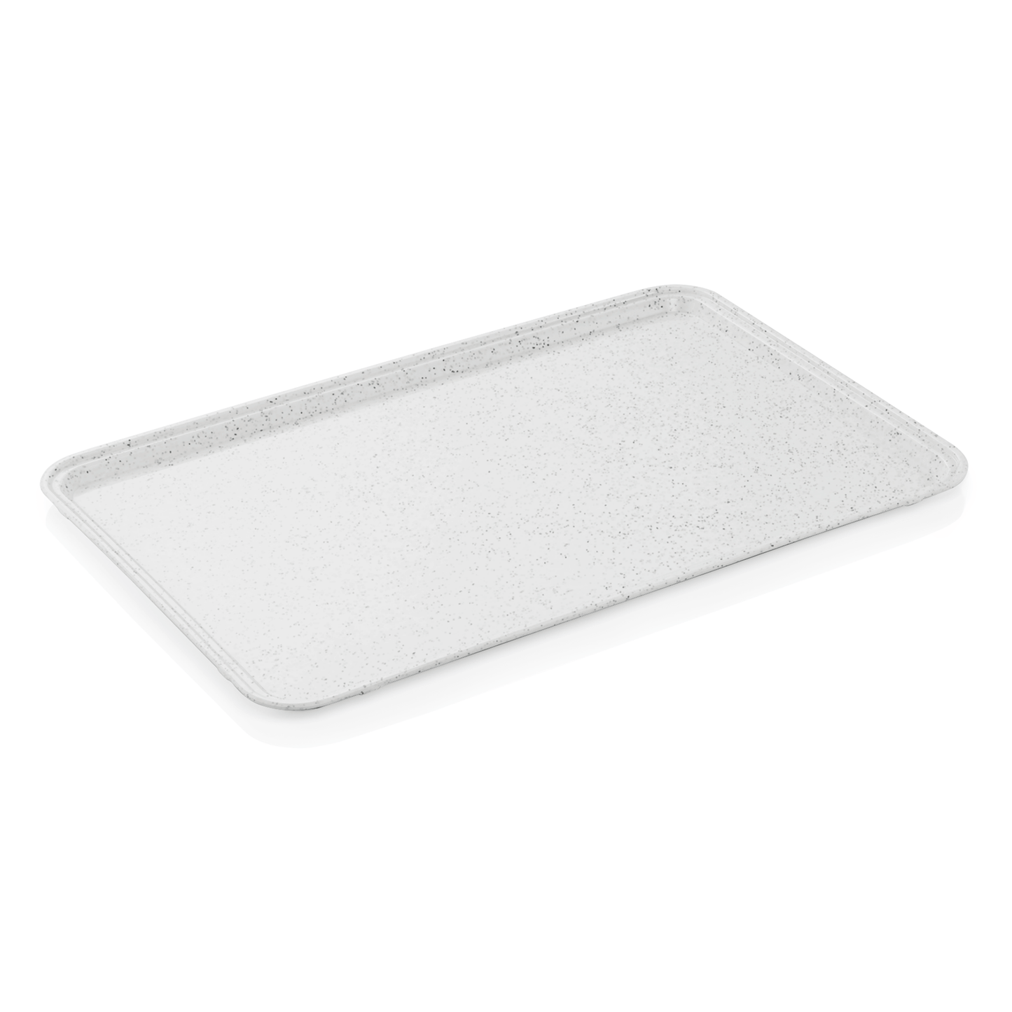 Weißes Tablett mit Sprenkeln.