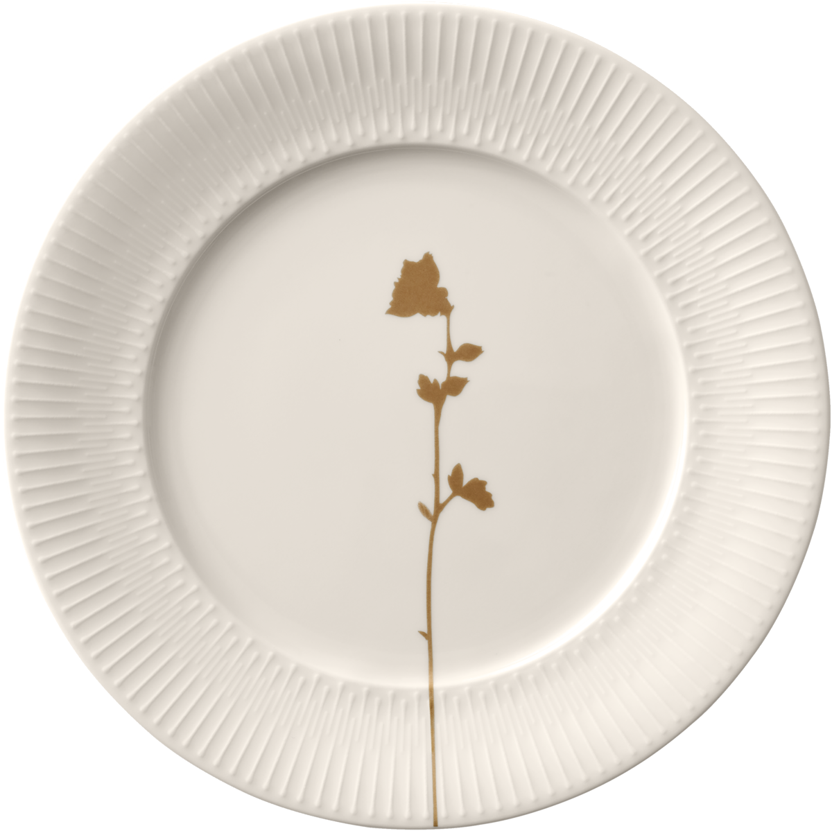 Weißer Teller mit Blumenmuster.