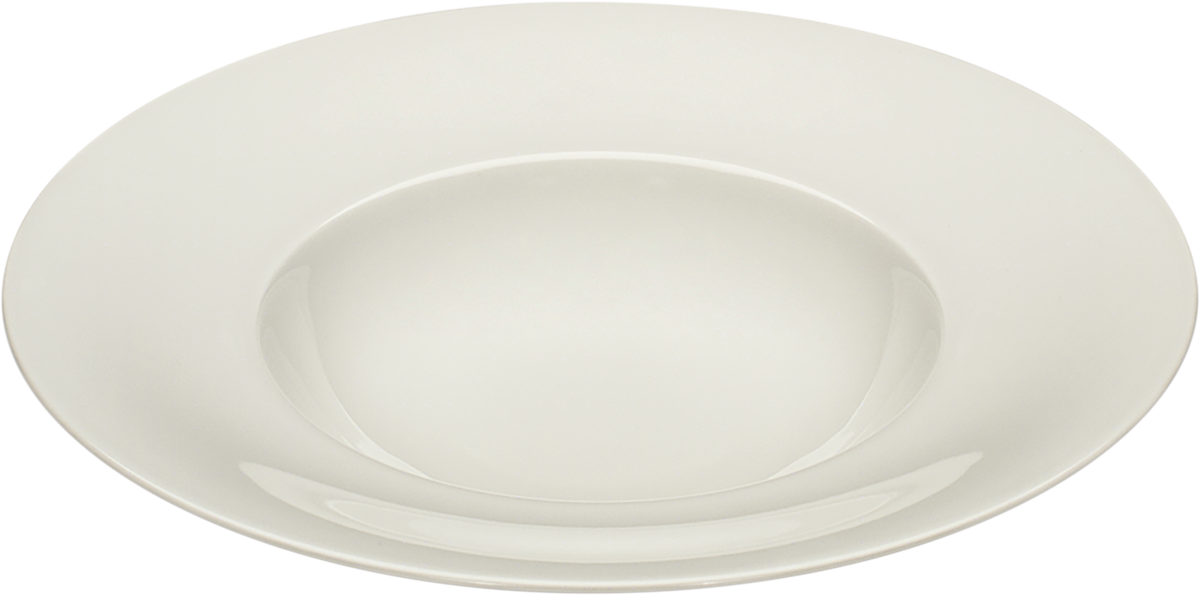 Weißer Porzellanteller, schlichtes Design.