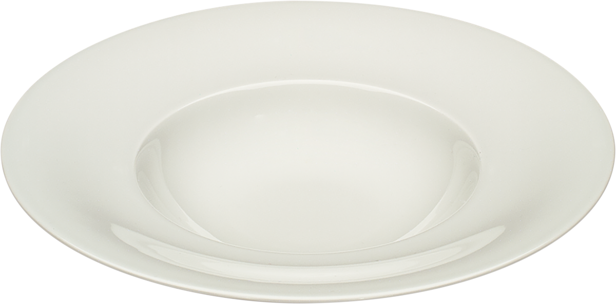 Weißer Porzellanteller, schlichtes Design.