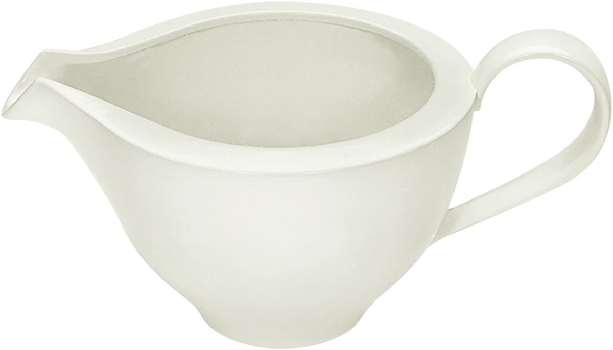 Weiße Porzellan-Sauciere, schlichtes Design.
