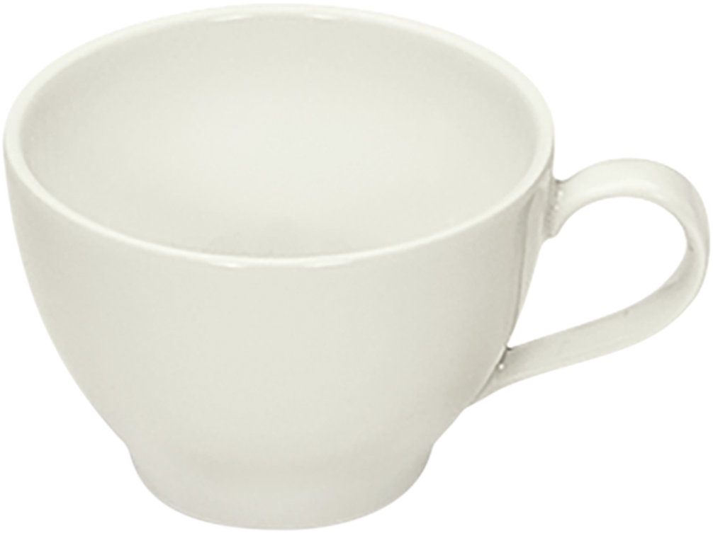 Weiße Tasse mit Henkel.