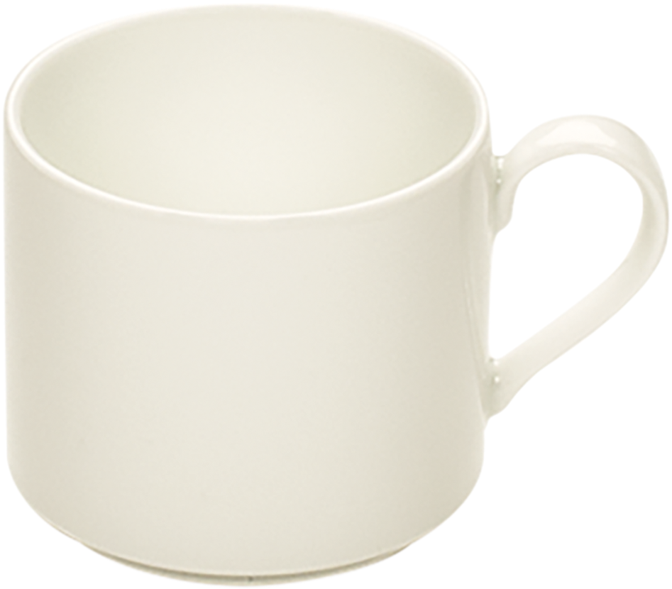 Weiße Tasse auf weißem Hintergrund.