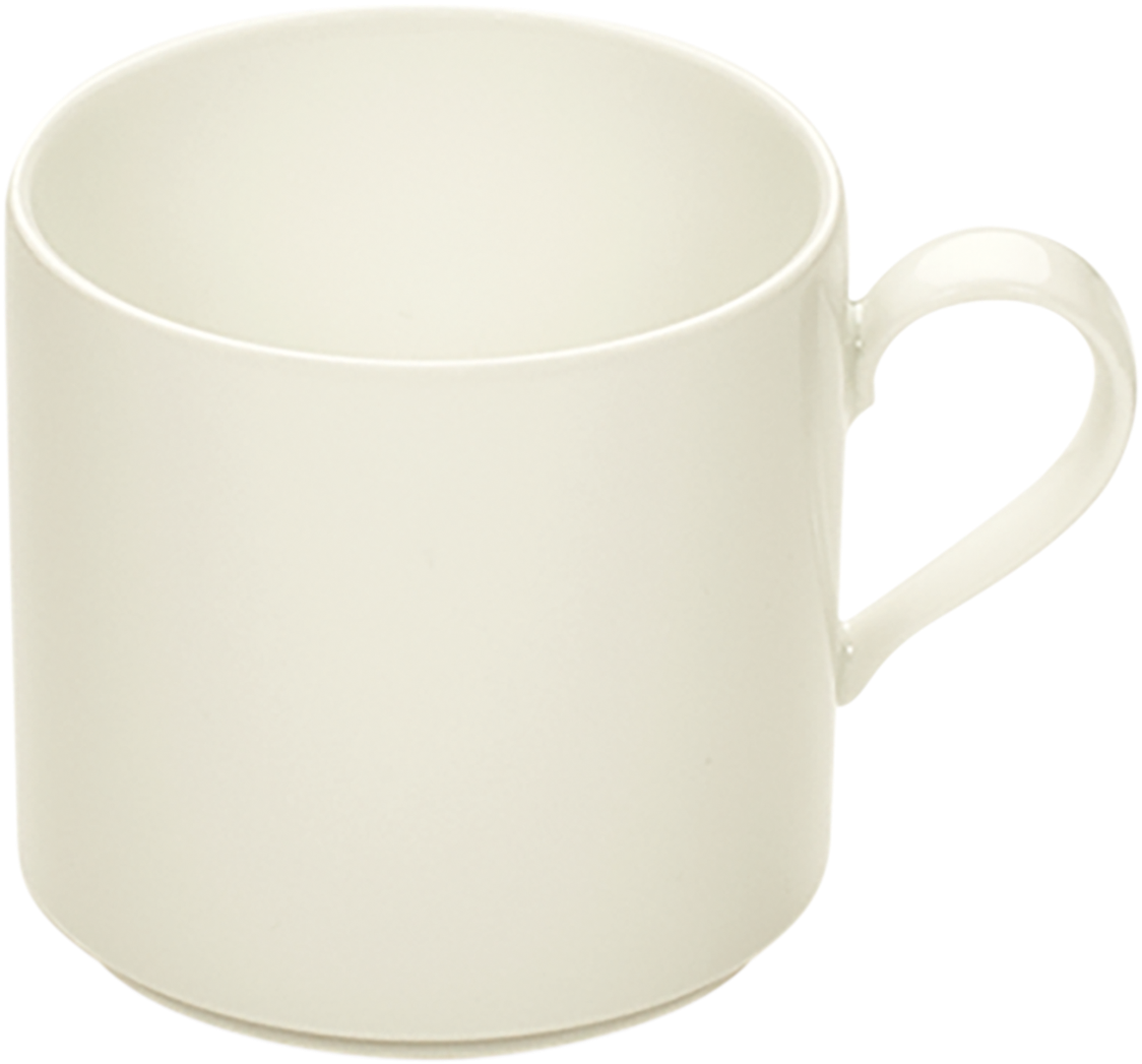Weiße Tasse mit Henkel.