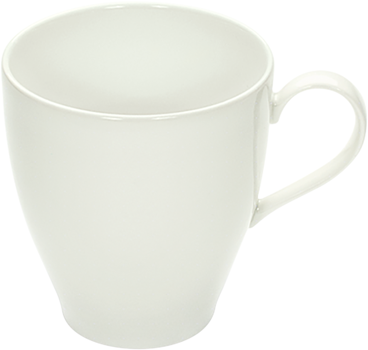 Weiße Tasse mit Henkel.