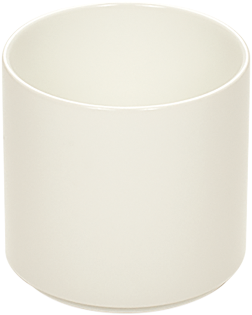 Weiße, zylindrische Porzellantasse.