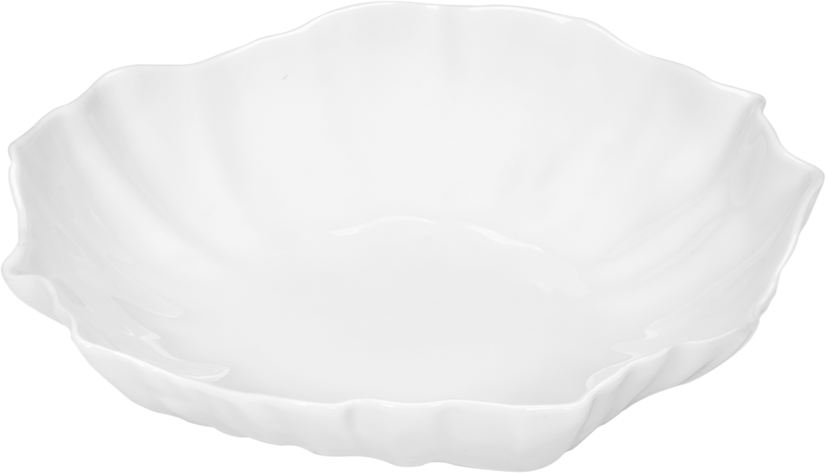 Weiße, muschelförmige Porzellanschale.
