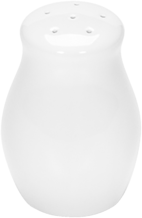 Weißer Salzstreuer aus Porzellan.