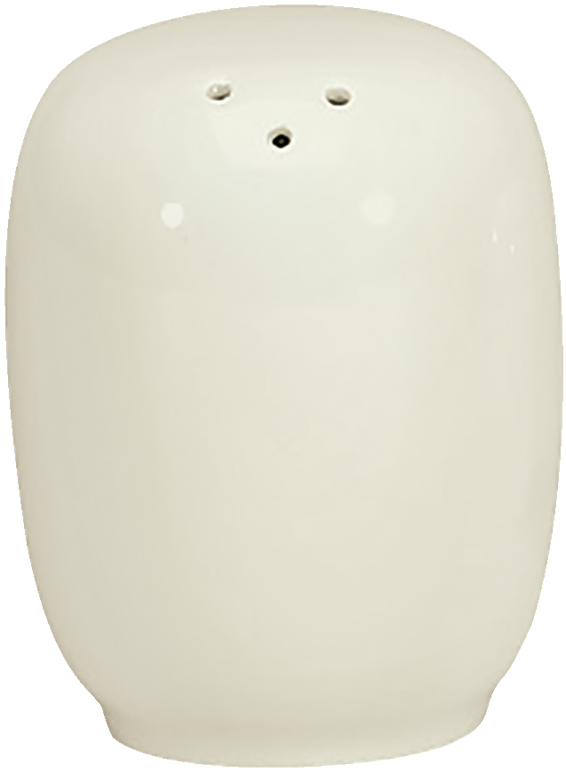 Weißer Salzstreuer aus Porzellan.