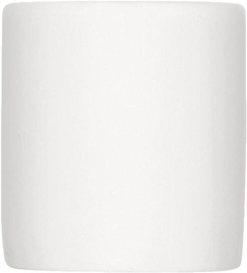Weißer, zylindrischer Porzellanbecher.