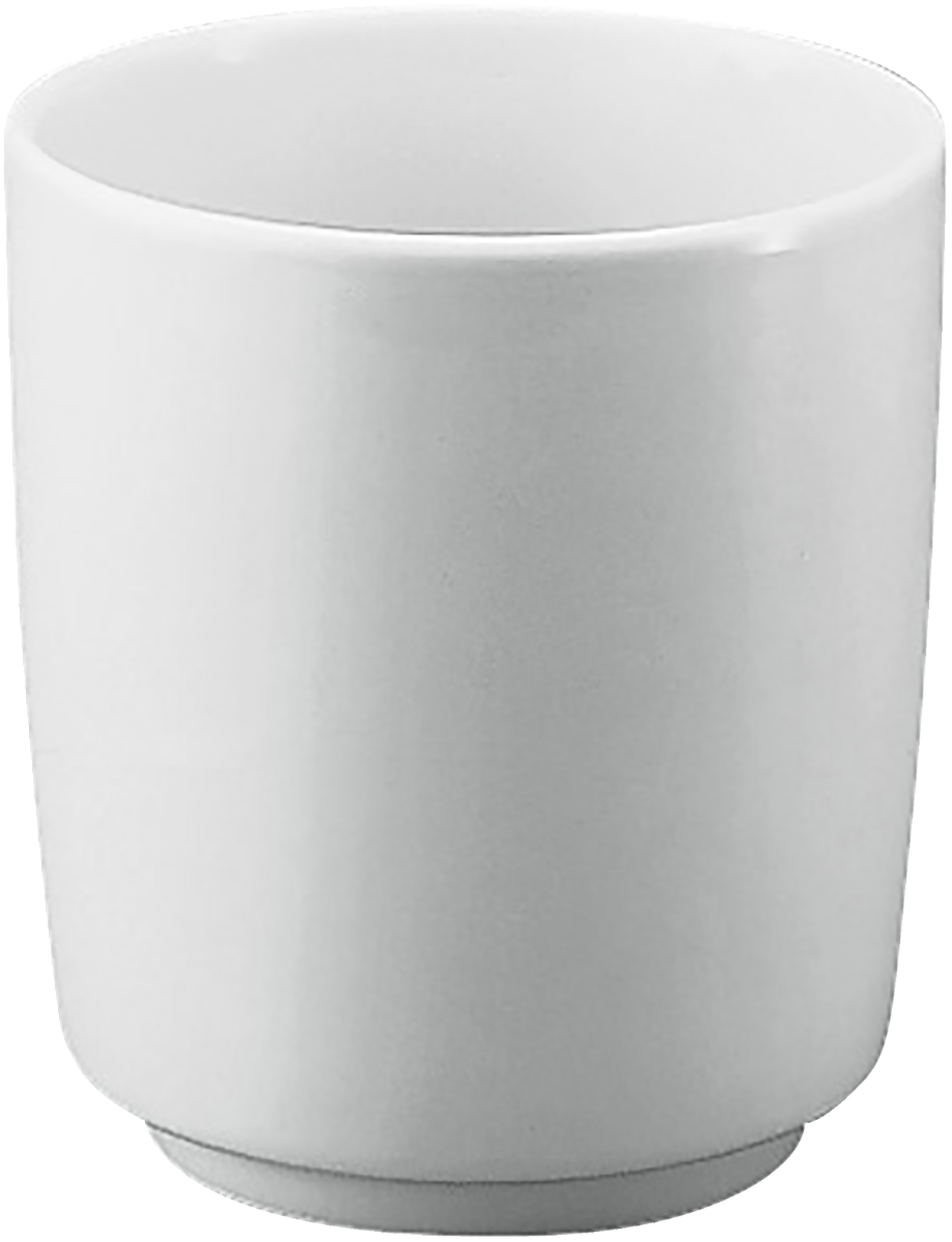 Weiße Tasse ohne Henkel.