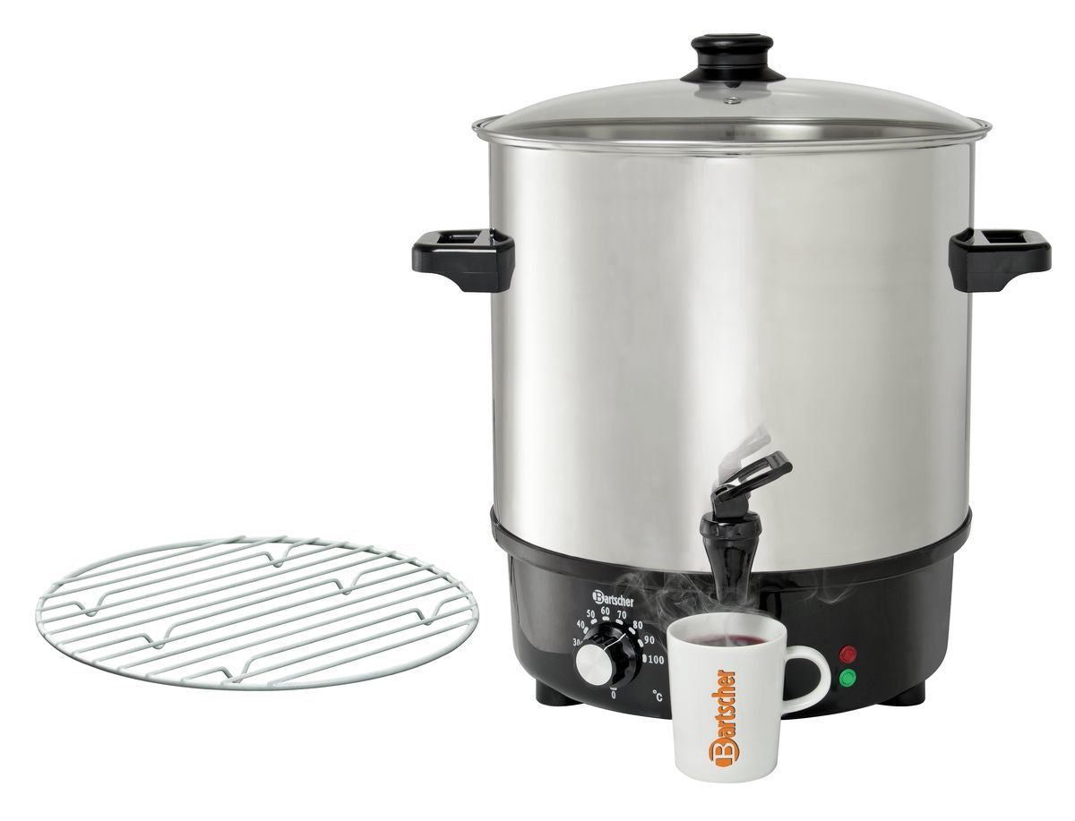 Heißgetränkespender mit Tasse und Rost.